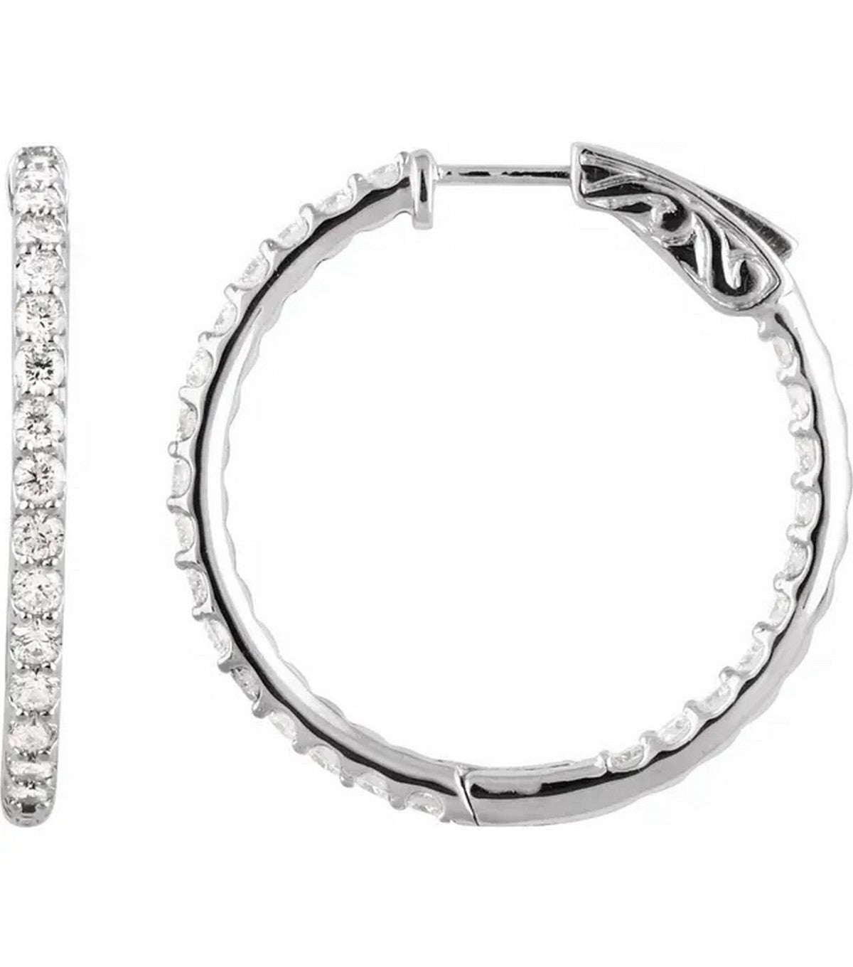 Gold 2 CTW Diamond Inside-Outside 29.5 mm Hoop Earrings - Thomas Laine Jewelry