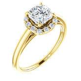 Brooks 14K Yellow Gold Cushion Cut Diamond Halo Engagement Ring - Thomas Laine Jewelry