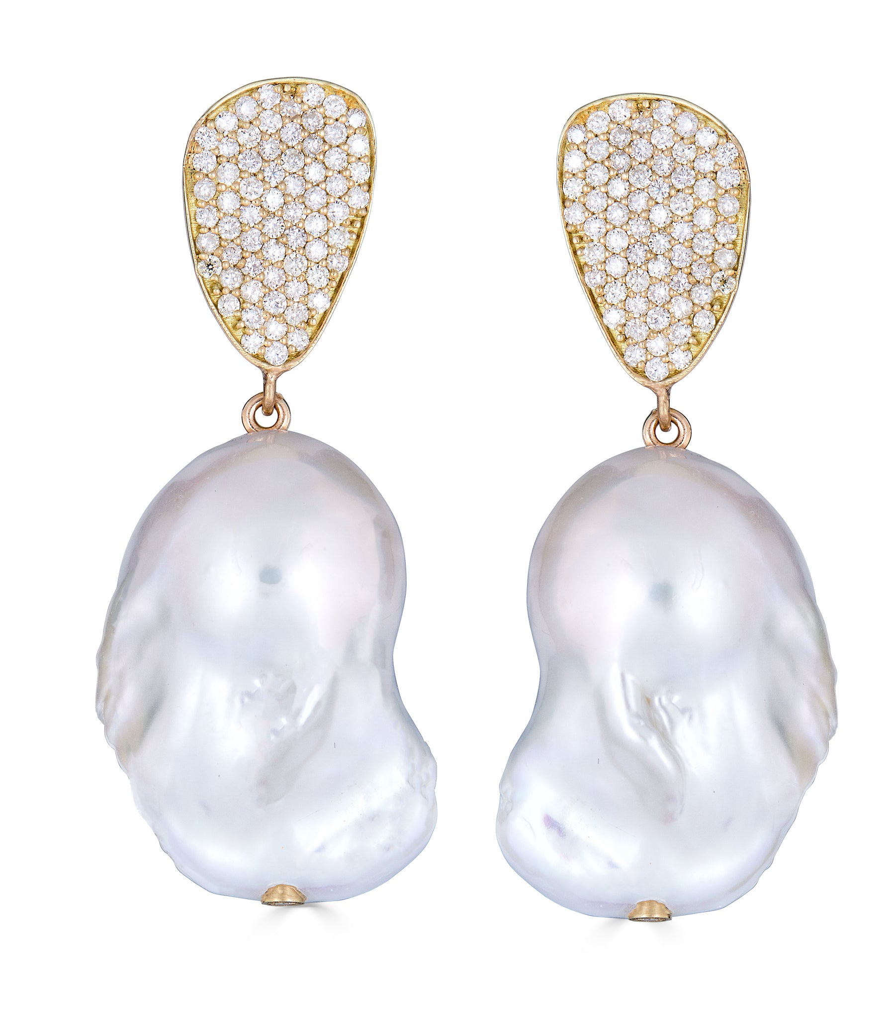 Baroque Pearl and Diamond Drop Earrings - Thomas Laine Jewelry