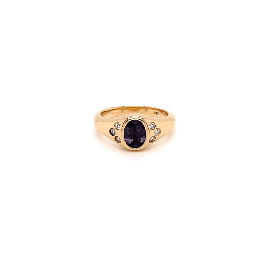 Video of 14k Yellow Gold Purple Spinel and Diamond Signet Pinky Ring