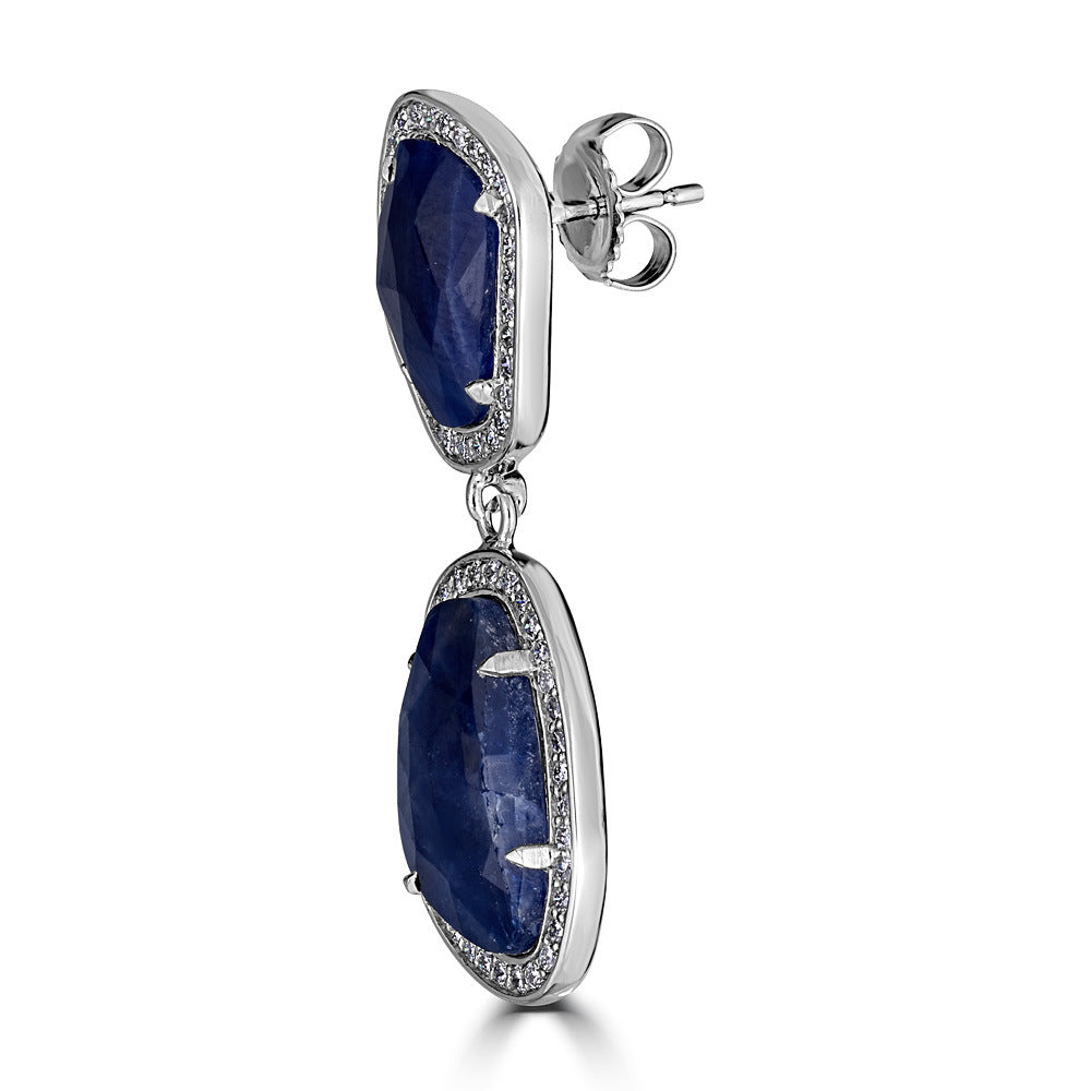 Sapphire Slice Diamond Gold Drop Earrings -Detailed Shot Side Profile - Thomas Laine Jewelry