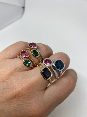 Ring Stack on Model - Bezel Set Colored Gem Rings