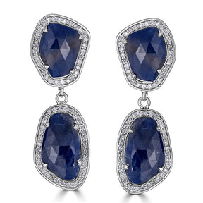Vibrant Blue Sapphire Slice Diamond Gold Drop Earrings - Thomas Laine Jewelry