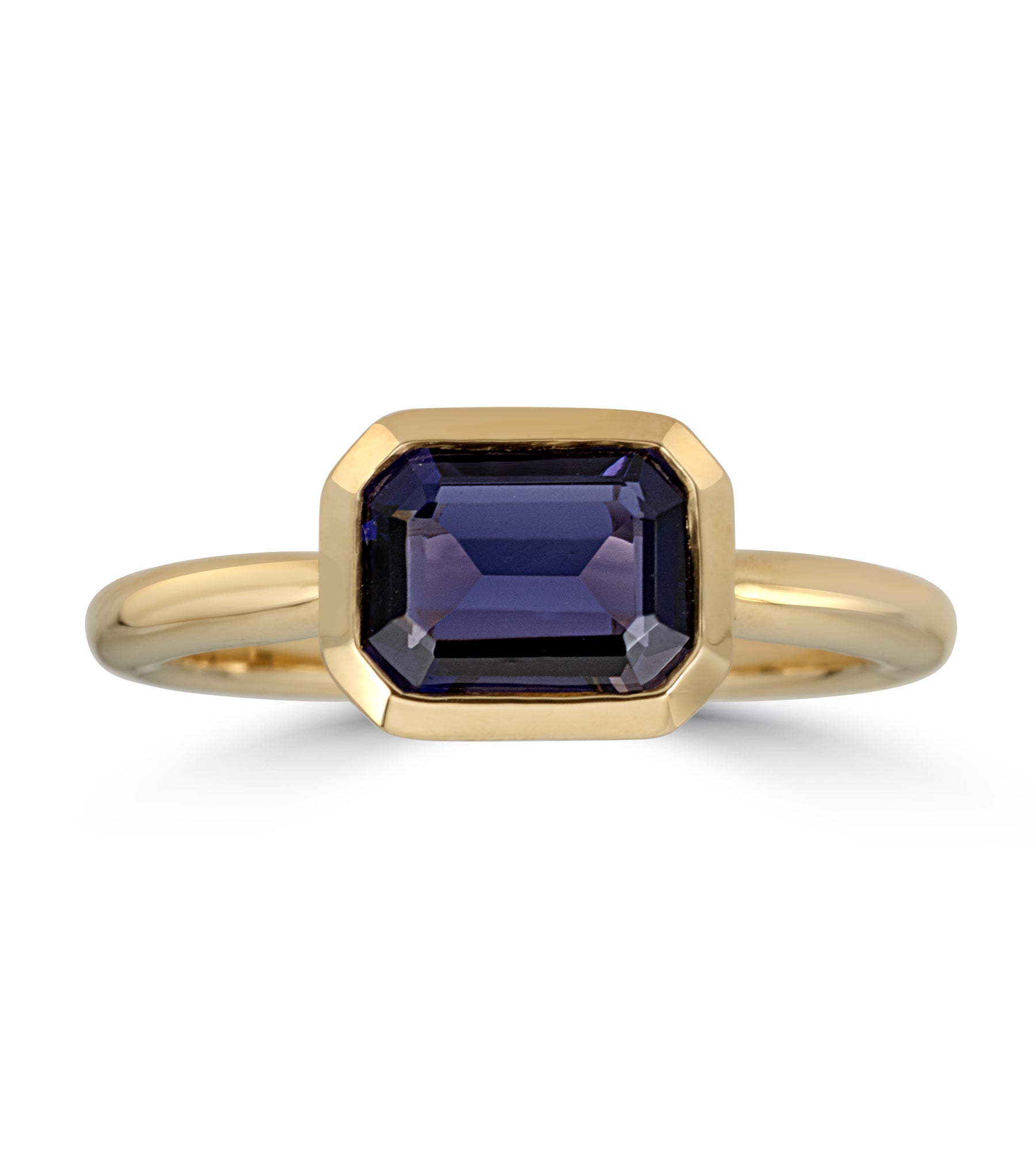 Yellow Gold Iolite Bezel Set Ring - Thomas Laine Jewelry