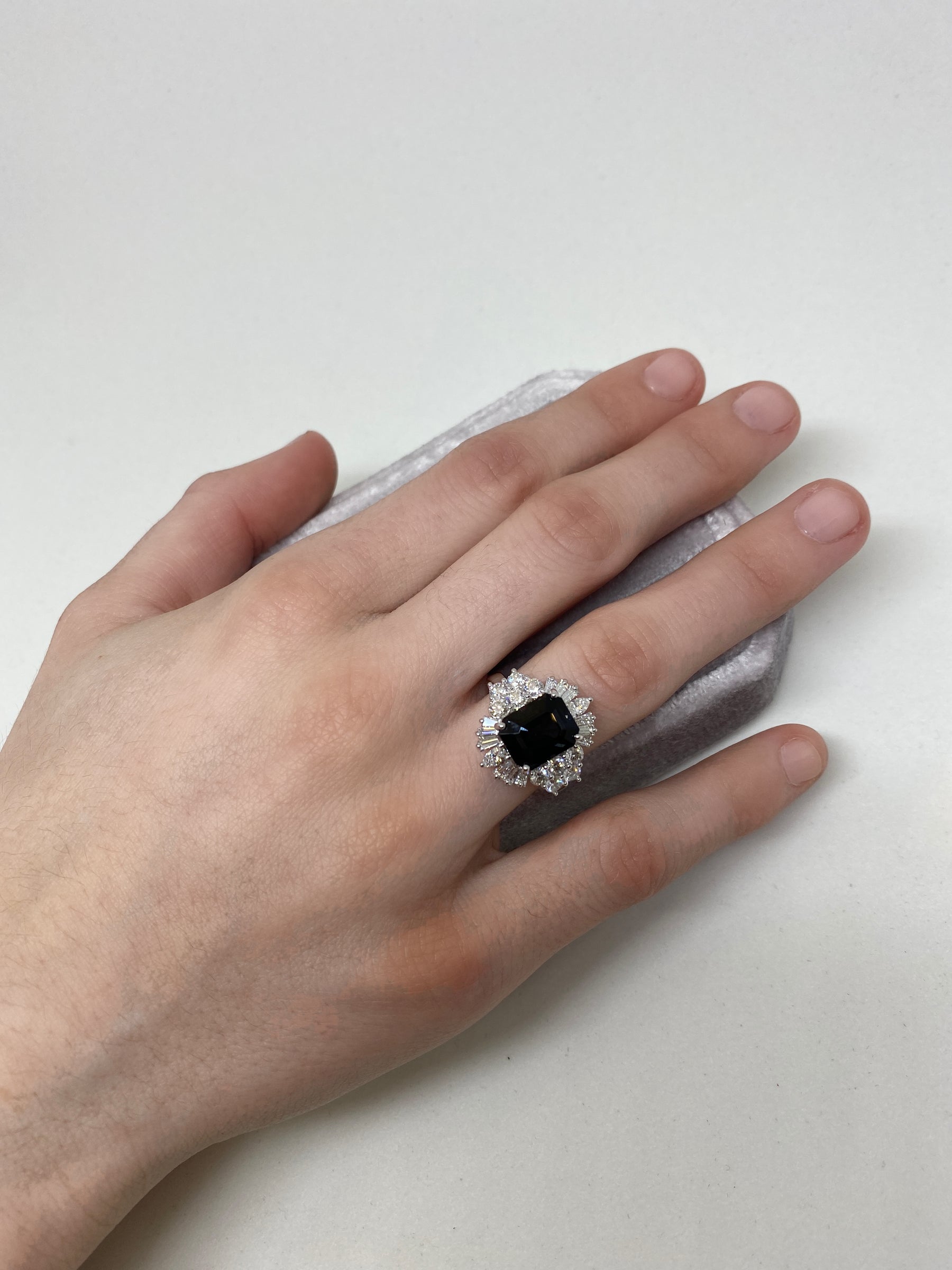 Art Deco Inpired Ballerina style ring -18k LOLA Deco Inspired Black Spinel and Diamond Ring on Model