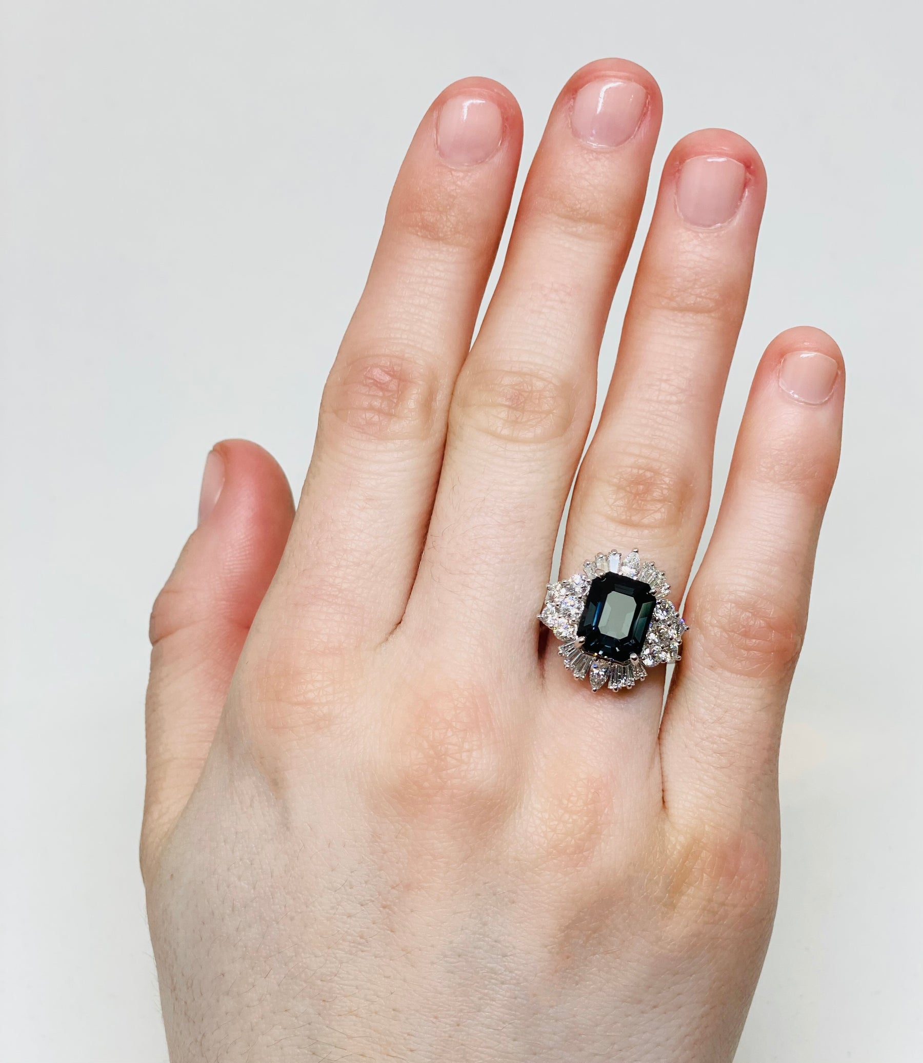  Art Deco inspired ring.  - Black Spinel and Diamonds on Model
