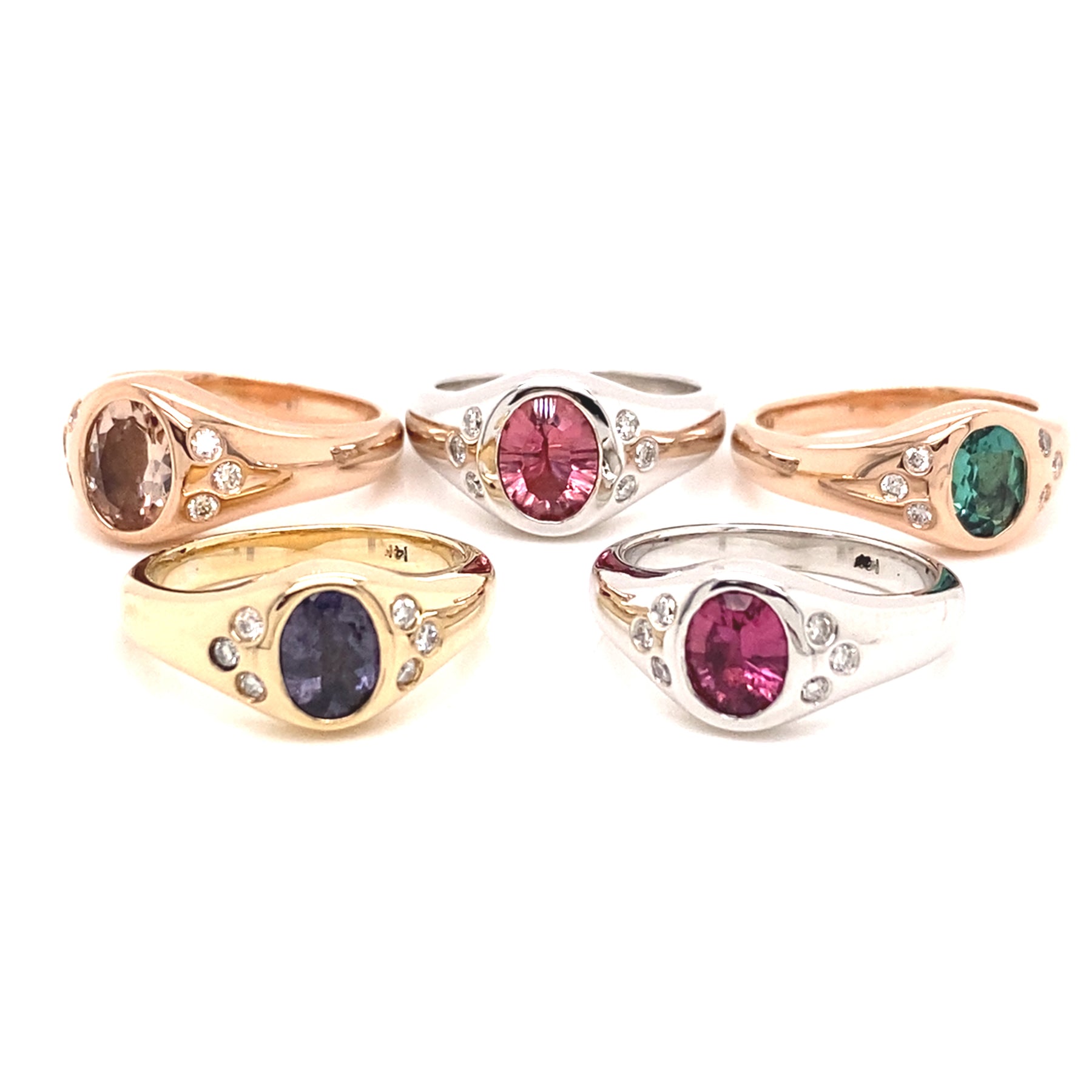 Modern Signet Rings with colored gems and diamonds