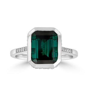 Green Tourmaline Emerald Cut Ring - Thomas Laine Jewelry