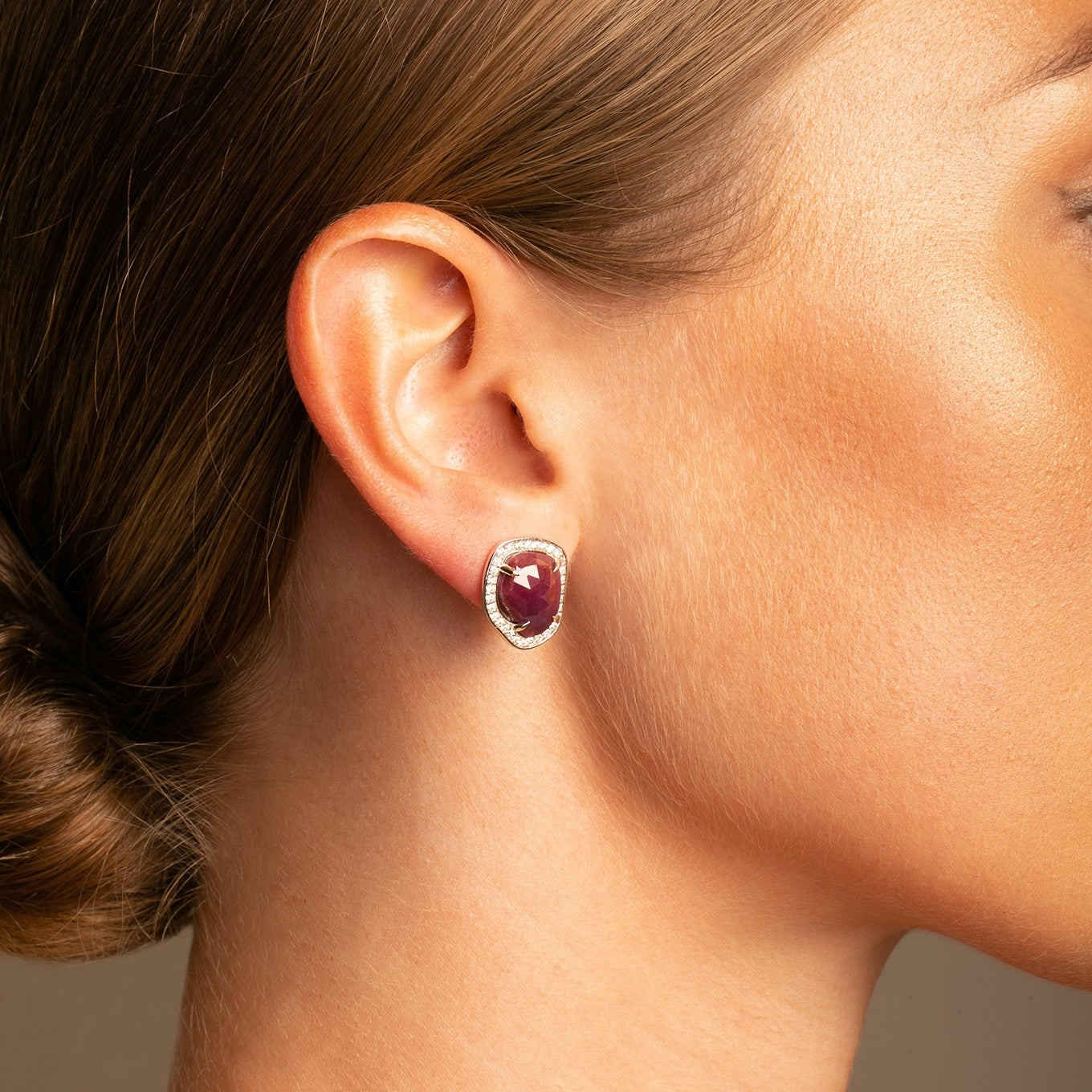 Stunning Blood Red Ruby Slice Diamond Stud Earrings - Thomas Laine Jewelry