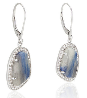 18k White Gold Blue Grey Sapphire Slice Earrings - earring features a captivating slice of natural blue grey sapphire, carefully cut and polished to highlight its unique characteristics and color.