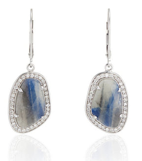 18k White Gold Blue Grey Sapphire Slice Earrings - Thomas Laine Jewelry