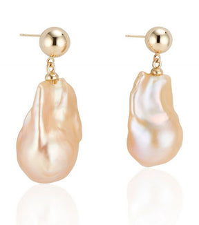 14k Yellow Gold Double Bubble Baroque Pearl Earrings - Thomas Laine Jewelry