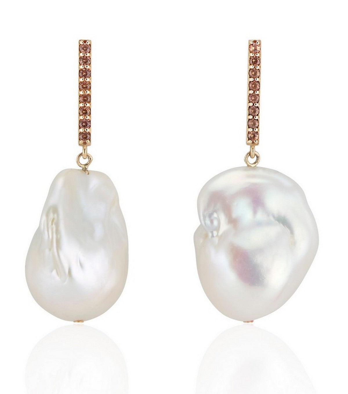 14K Vertical Gold Bar with Sapphires and Baroque Pearl Drop Earrings - Thomas Laine Jewelry
