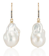 14K Gold Baroque Pearl and Blue Sapphire Drop Earrings - Thomas Laine Jewelry