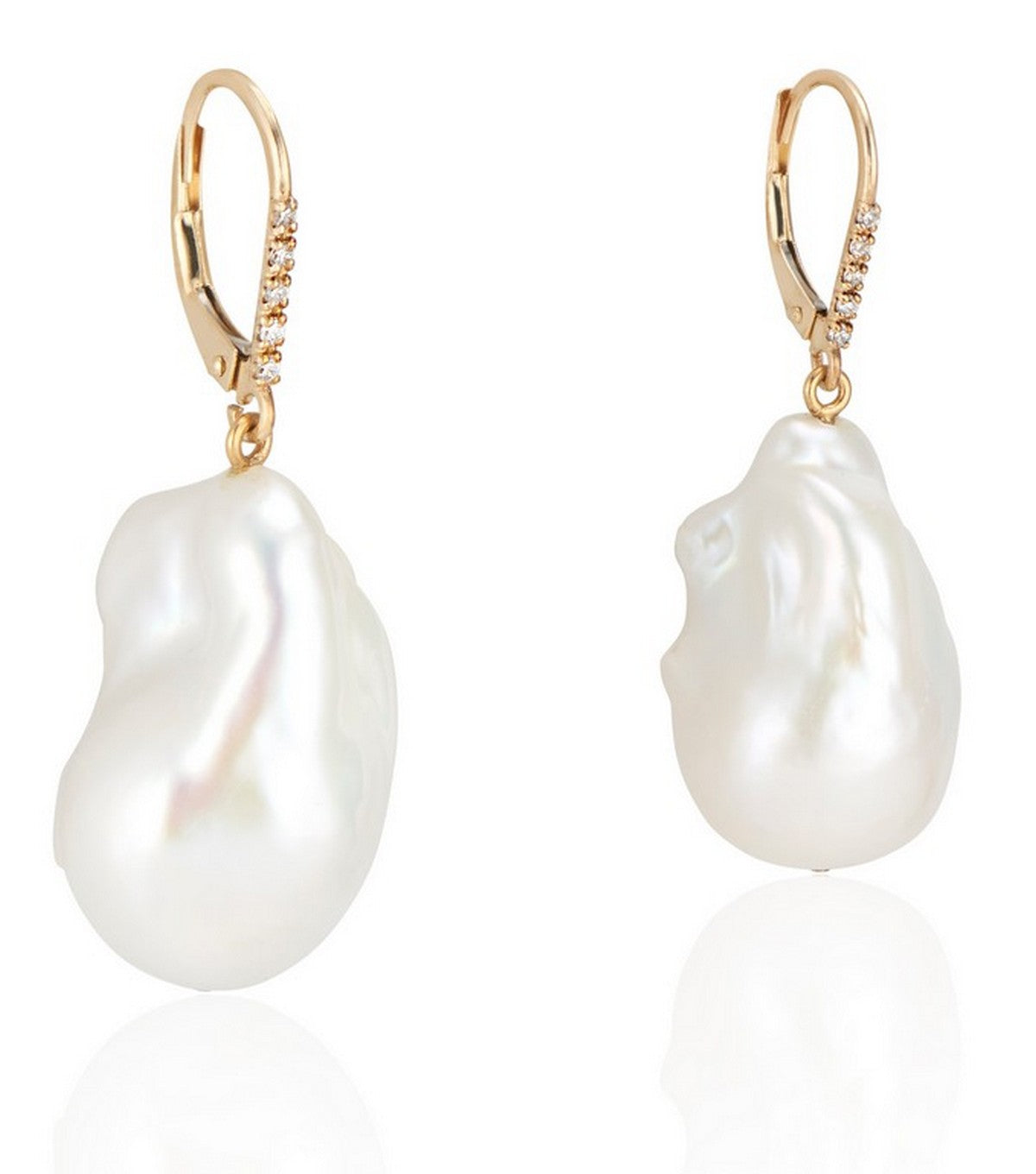 14K Yellow Gold Baroque Pearl and Diamond Earrings - Thomas Laine Jewelry