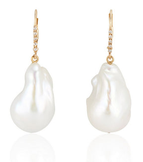 14K Yellow Gold Baroque Pearl and Diamond Earrings - Thomas Laine Jewelry