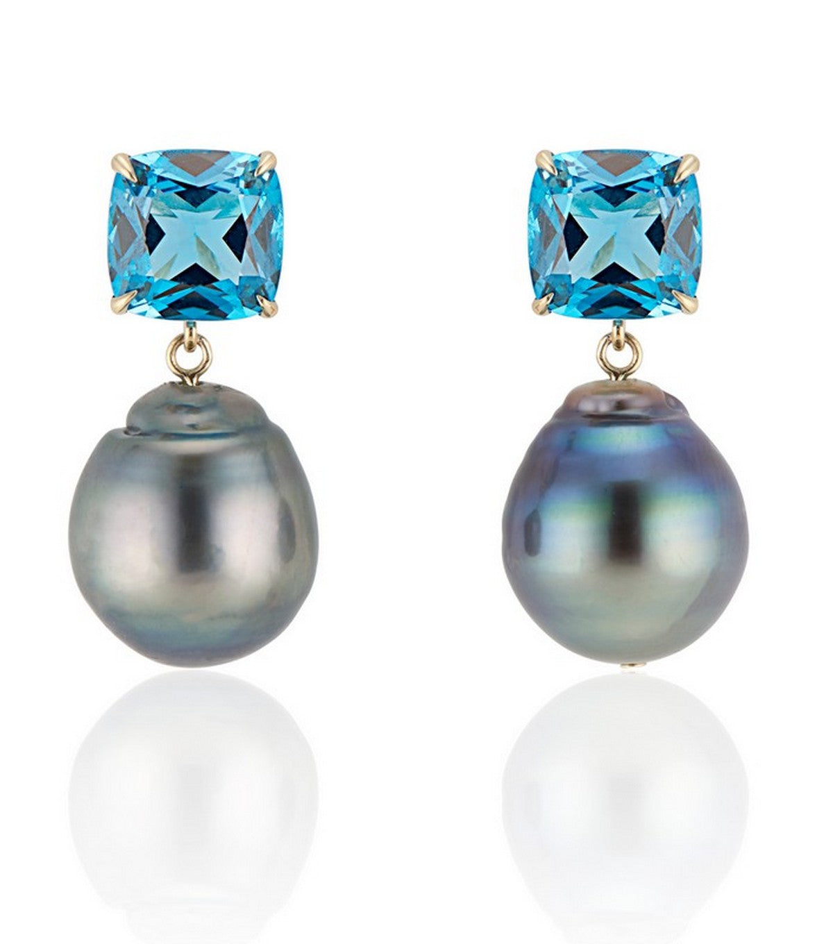 London Blue Topaz Green Baroque Pearl Earrings - Thomas Laine Jewelry