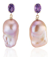 Amethyst Natural Pink Baroque Pearl Earrings - Thomas Laine Jewelry