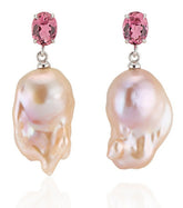 Pink Tourmaline with Natural Pink Baroque Pearl Earrings - Thomas Laine Jewelry