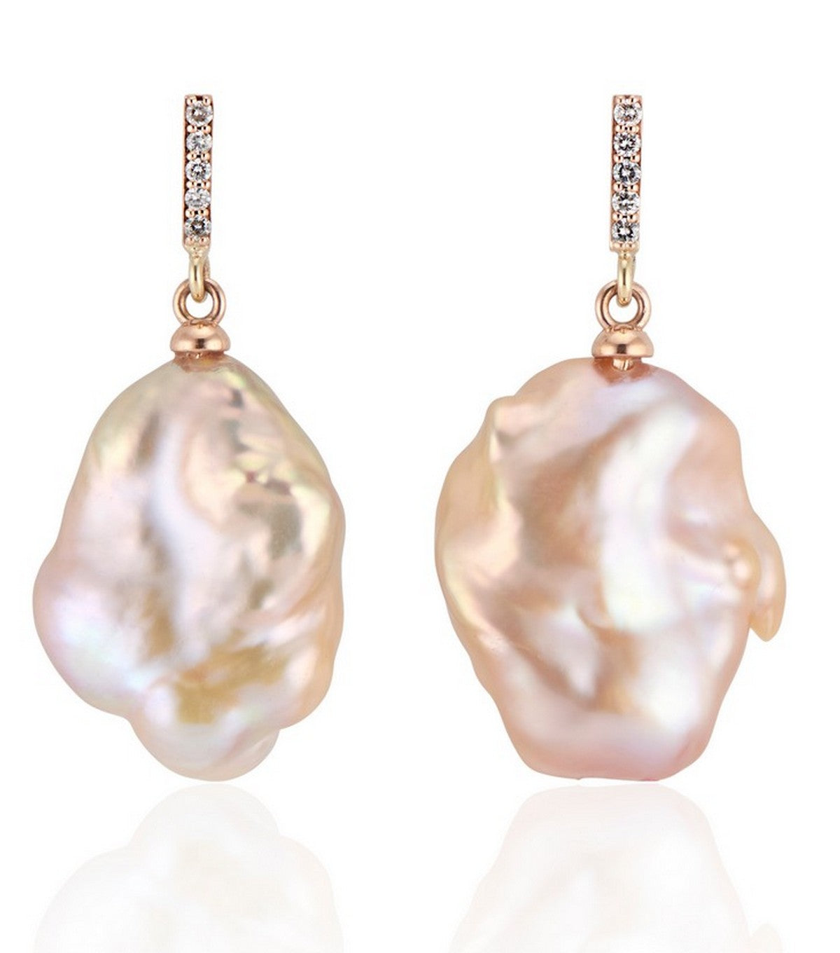 Vertical Gold Diamond Bar Baroque Pearl Earrings - Thomas Laine Jewelry
