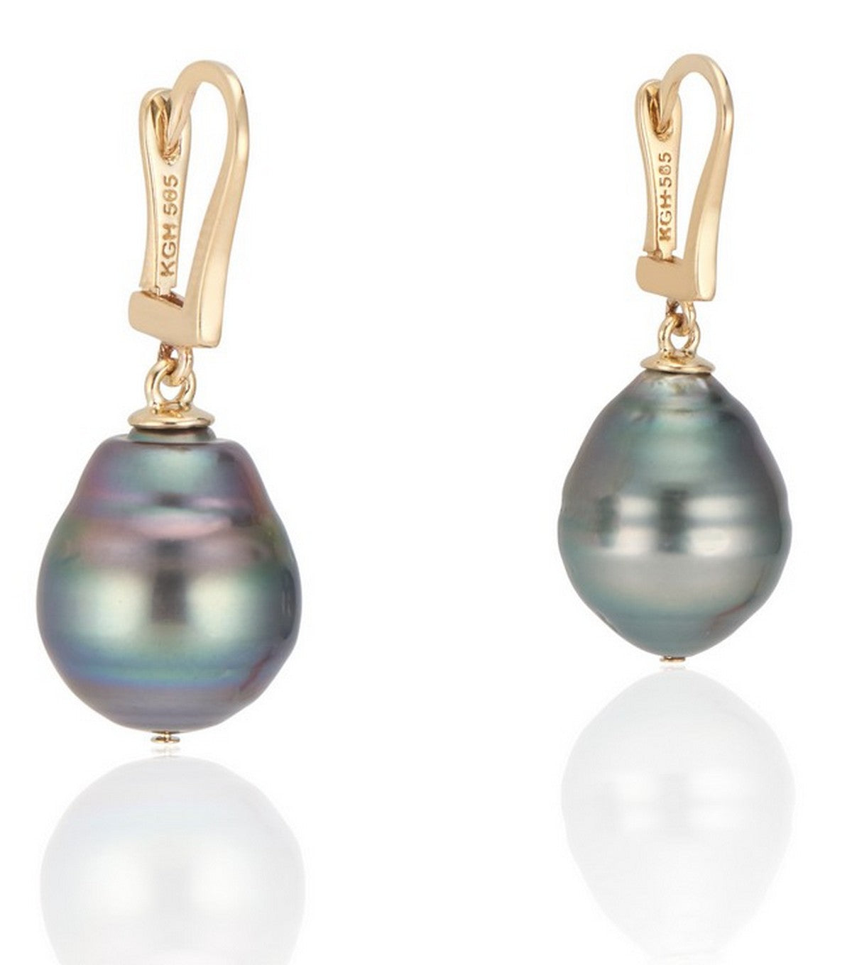 14K Yelllow Gold Lever Back Peacock Green Baroque Pearl Earrings - Thomas Laine Jewelry