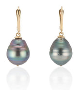  14K Gold Lever Back Peacock Green Baroque Pearl Earrings - Thomas Laine Jewelry
