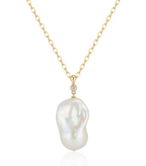 14K Large Baroque Pearl and Diamond Pendant - Thomas Laine Jewelry