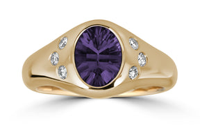 14k Yellow Gold Purple Spinel and Diamond Signet Pinky Ring