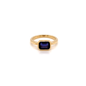 10K Yellow Gold East to West Emerald Cut Iolite Bezel Set Stacking Ring