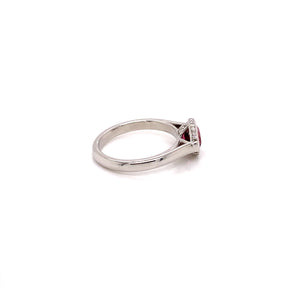 14K WHITE GOLD EAST WEST HORIZONTAL PINK OVAL TOURMALINE AND DIAMOND RING - Side Profile -Thomas Laine LLC