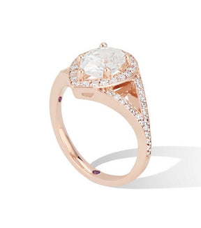 14K Rose Gold Split Shank Pear Cut Moissanite Engagement RIng - Thomas Laine Jewelry
