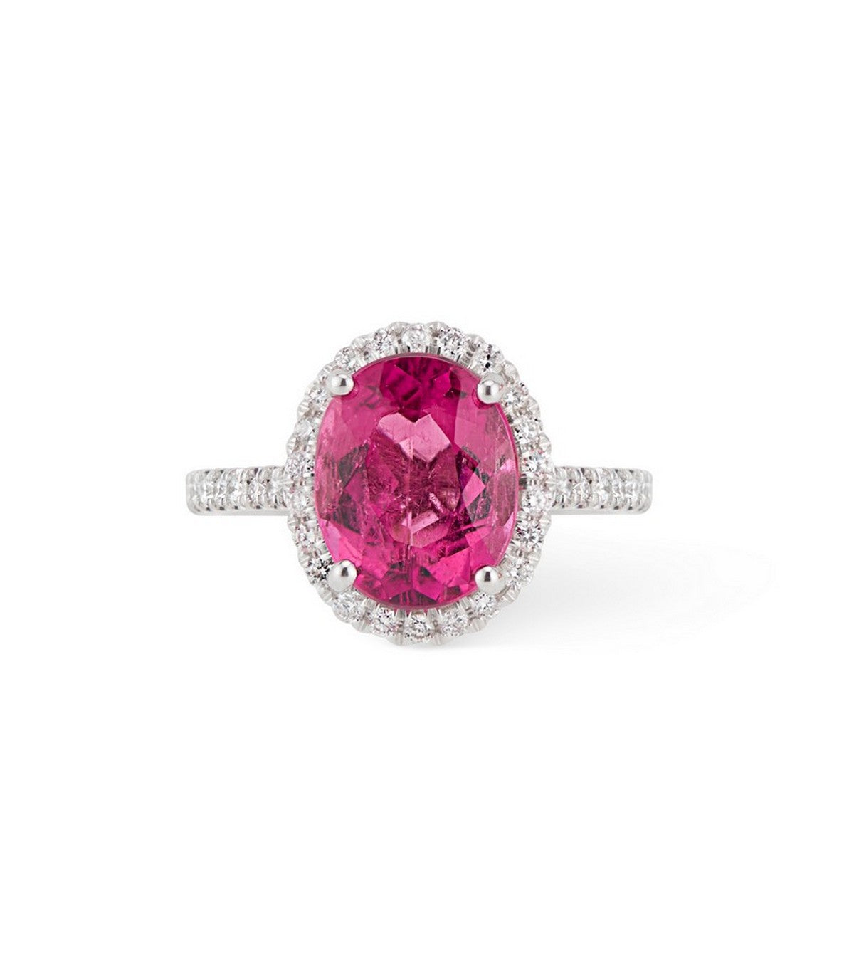14K White Gold  Oval Pink Tourmaline Diamond Halo Ring - Engagement Ring