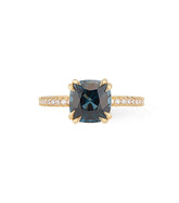 18K Yellow Gold Cushion Cut Peacock Blue Spinel Engagement Ring