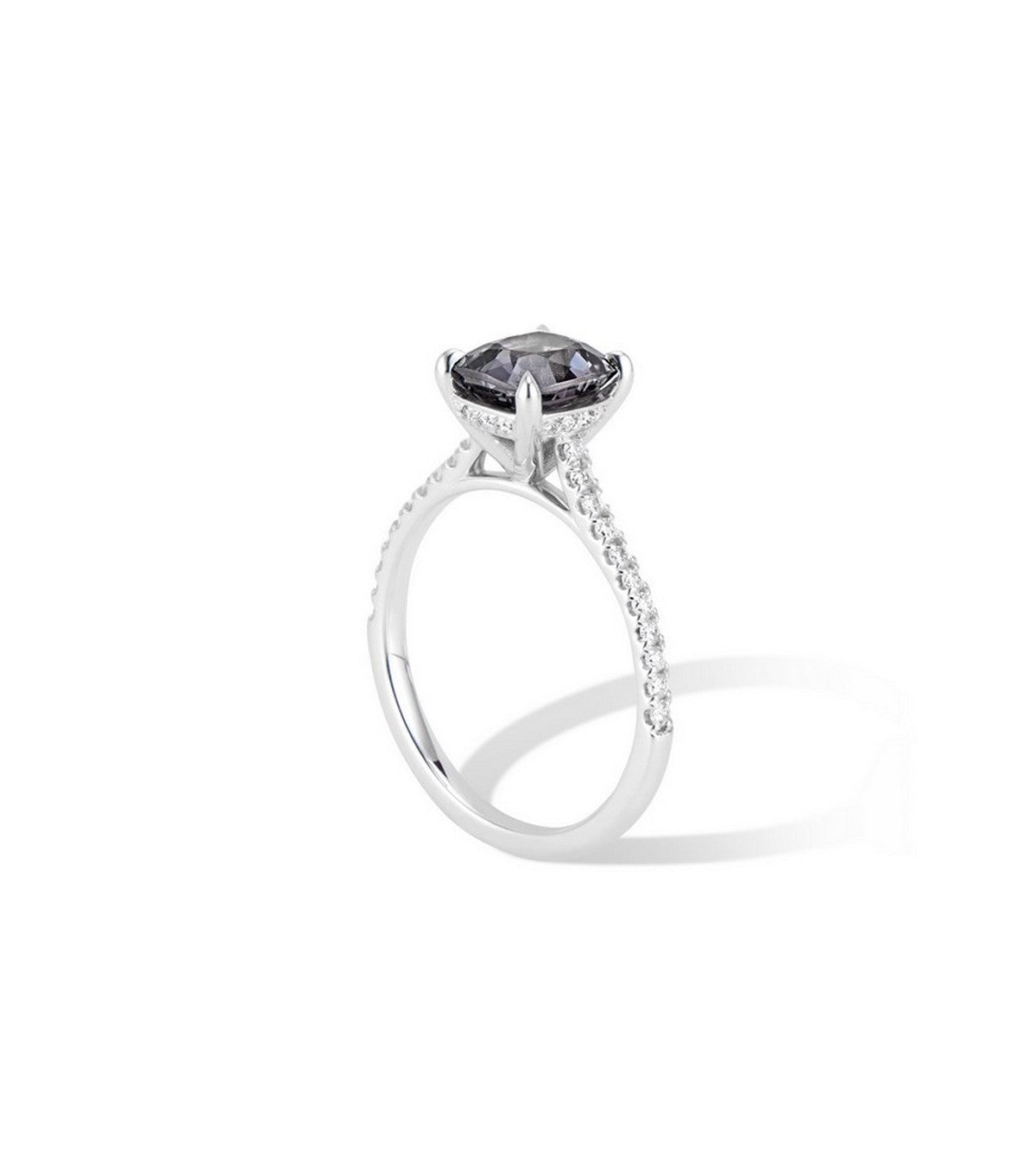 Smokey Grey Spinel Engagement Ring - Hidden Halo Thomas Laine Jewelry