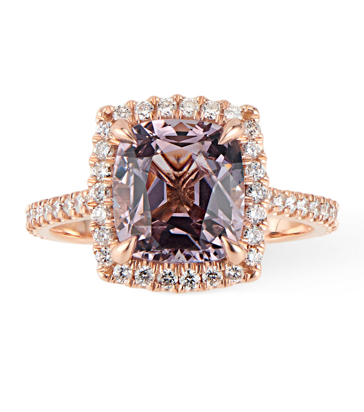 18K Rose Gold Diamond Halo 3ct Lavender Spinel Ring - Thomas Laine Jewelry