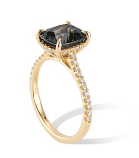 18K Yellow Gold Diamond 3ct Smoky Teal Spinel Ring -Hidden Halo