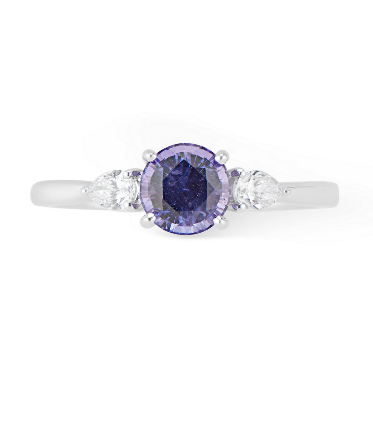 18k White Gold Purple Sapphire 3 Stone Ring - Thomas Laine Jewelry