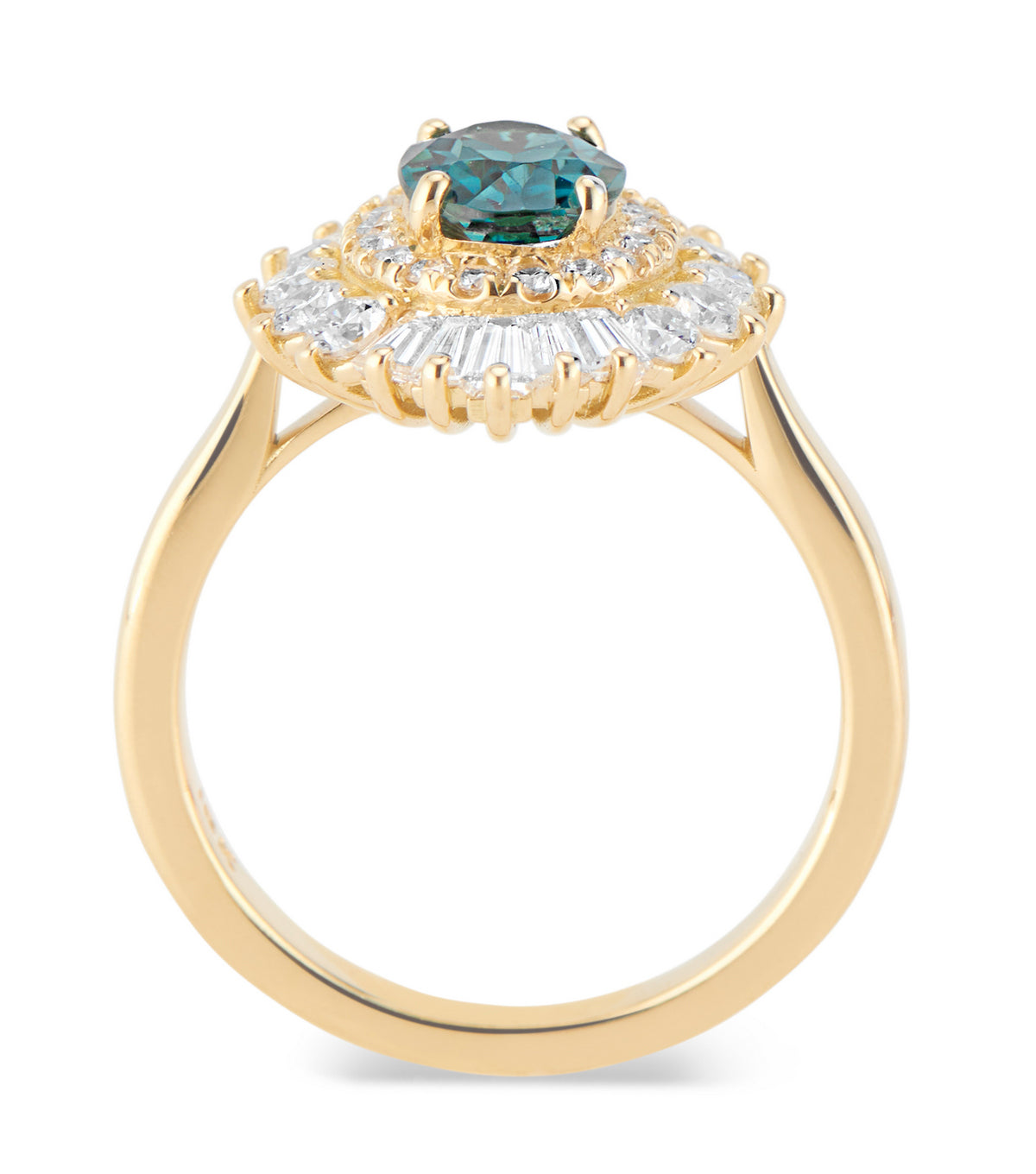 18K Yellow Gold Flutter Ballerina Diamond and Tourmaline Ring -Art Deco Inspired Ring