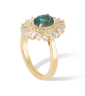 18K Flutter Ballerina Diamond and Tourmaline Ring - Alternative Engagement Ring