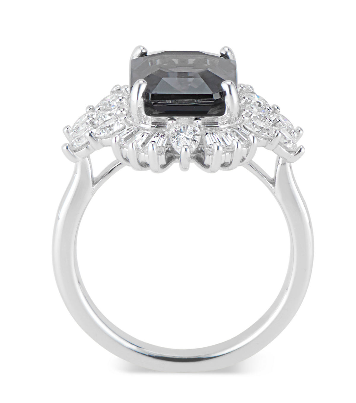 18k LOLA Deco Inspired Black Spinel and Diamond Ring  - side profile