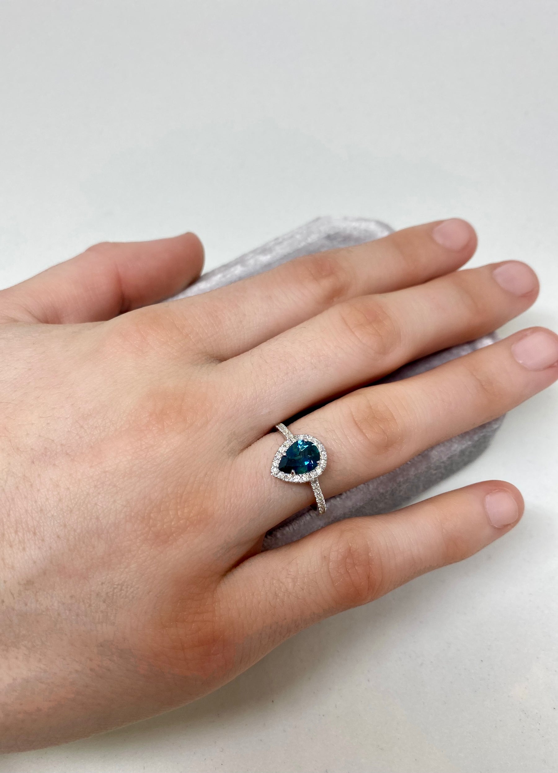 Teal Blue Montana Sapphire - Pear Shaped -Alternative Engagement Ring