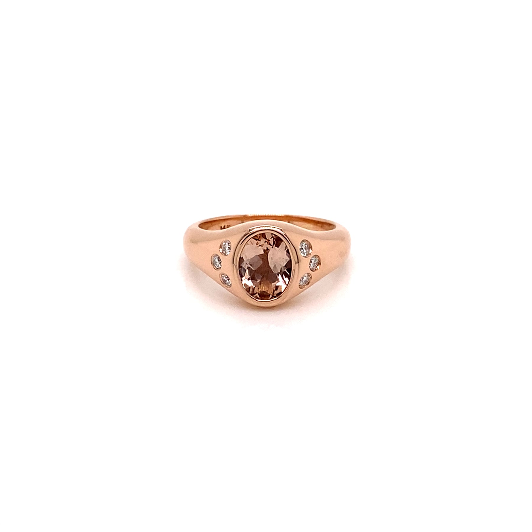 14K Rose Gold Morganite and Diamond Pinky Signet Ring - Thomas Laine Jewelry