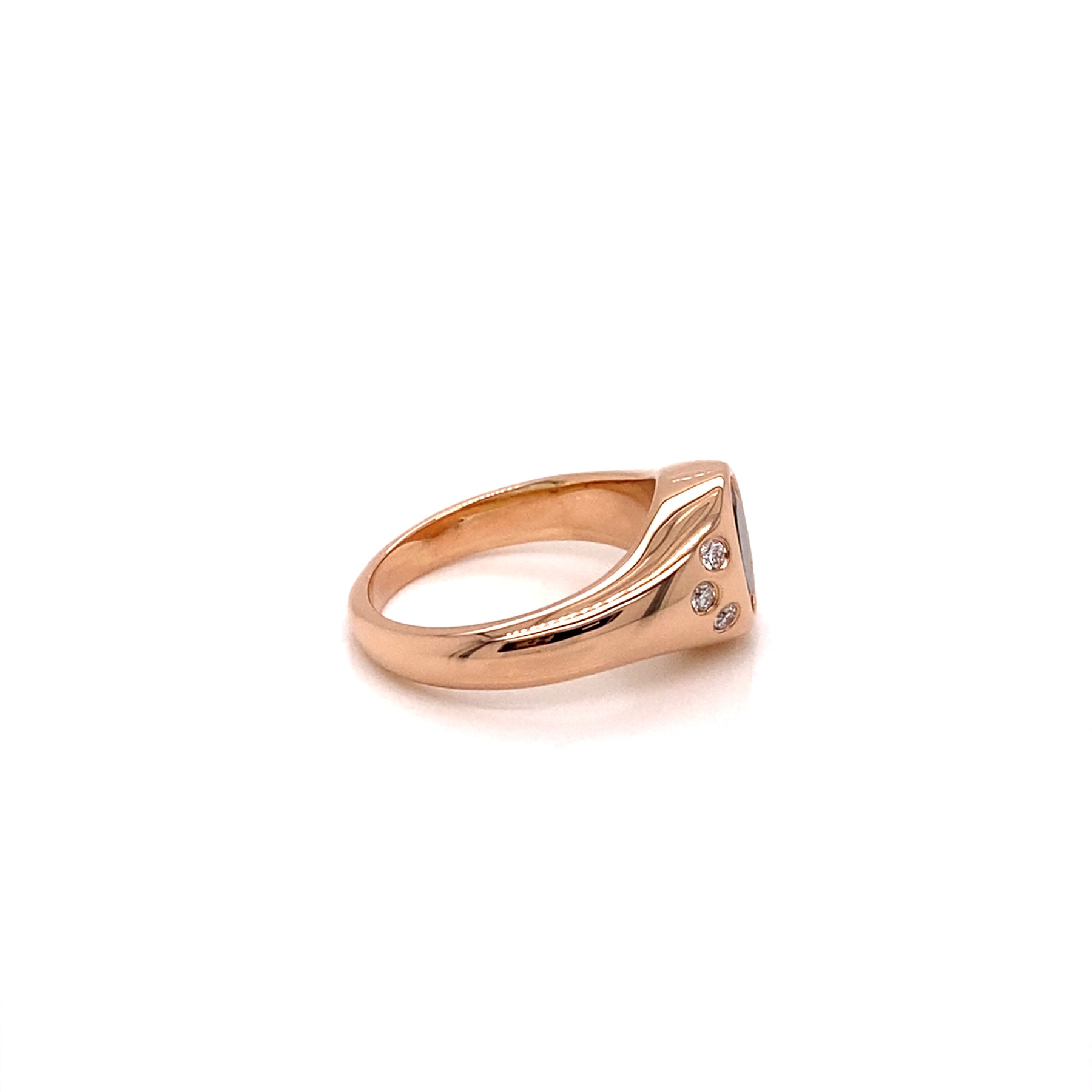 14K Rose Gold Morganite and Diamond Pinky Signet Ring - Side Profile - Thomas Laine Jewelry