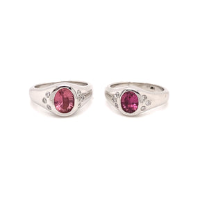 Compare size of  two 14K White Gold Pink Tourmaline and Diamond Pinky Signet RIngs- 8x6mm Oval versus 7xmm oval 