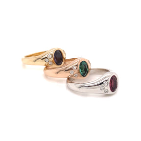 Spinel and Tourmaline Pinky Signet Rings - Purple Green Pink