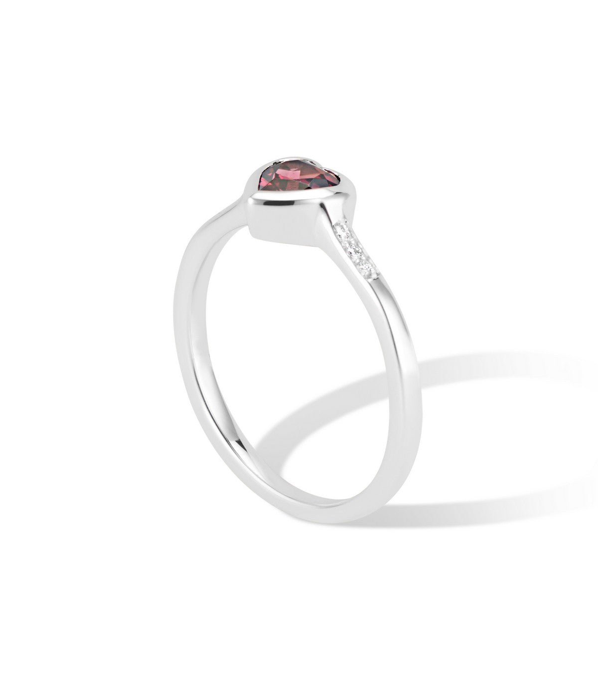 14K White Gold Heart Ring with Diamond & Rhodolite Garnet - Thomas Laine Jewelry