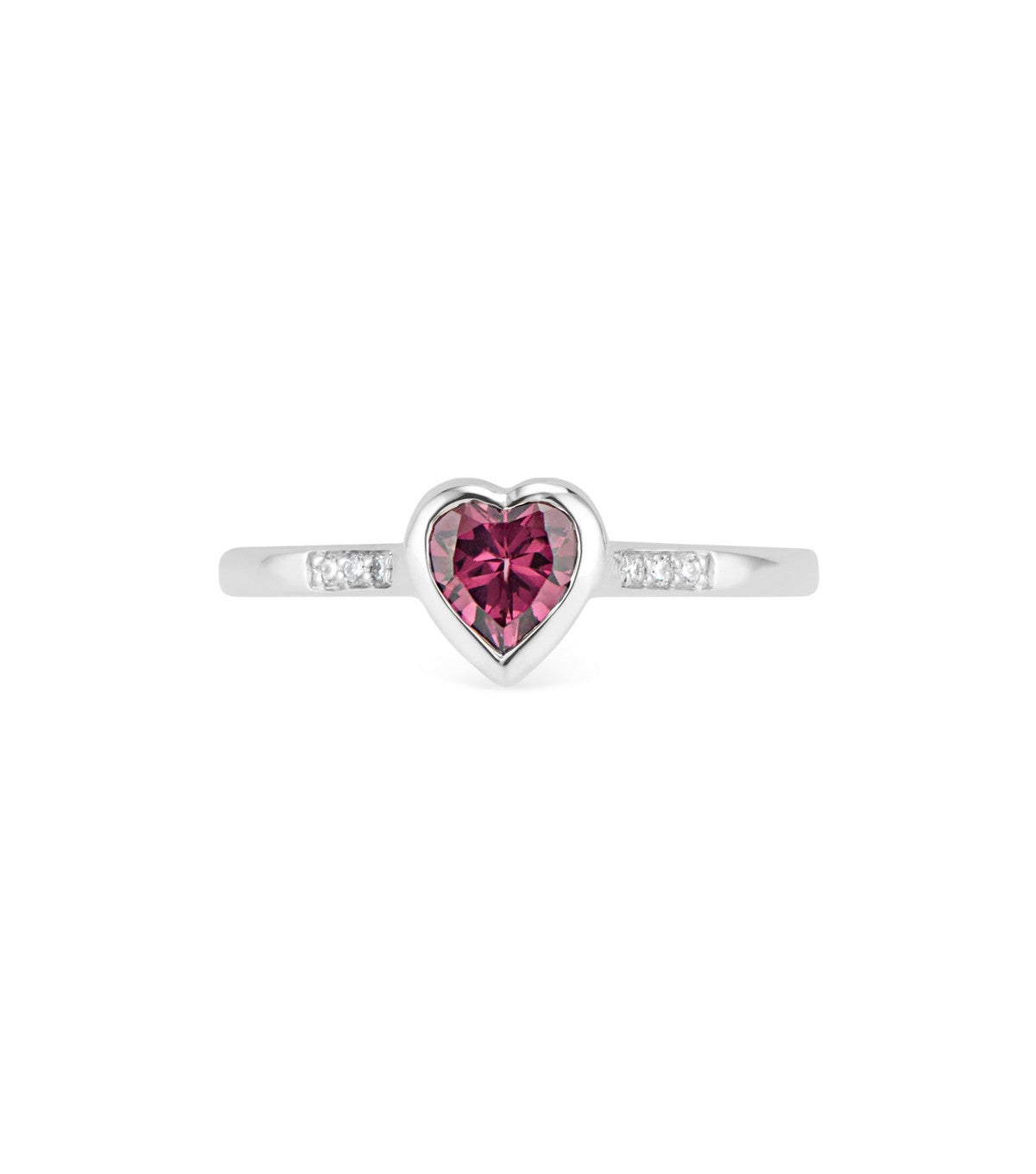 14k  White Gold Heart Ring with Diamond & Rhodolite Garnet - Thomas Laine Jewelry