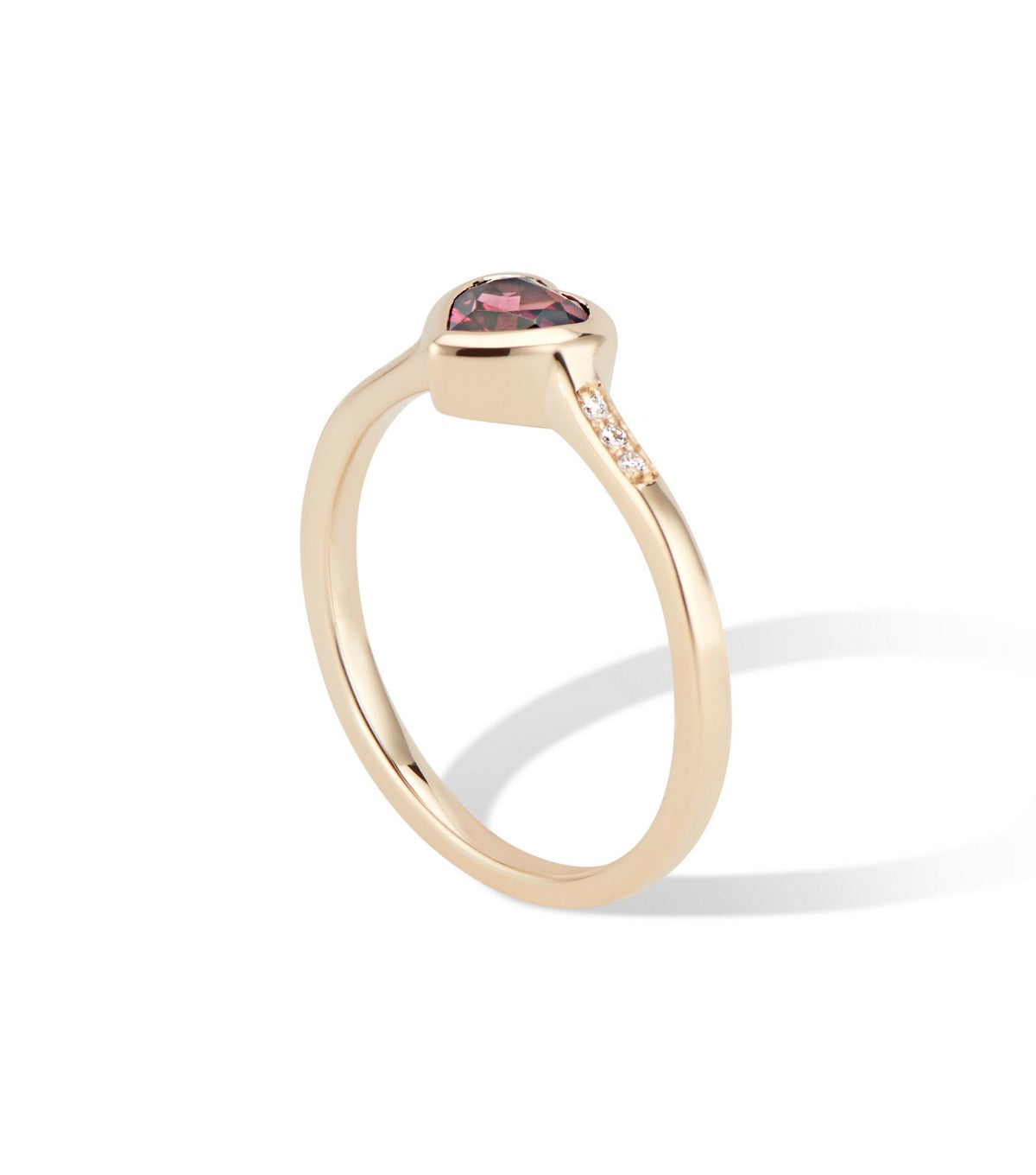 Gold Heart Ring with Diamond & Rhodolite Garnet - Thomas Laine Jewelry