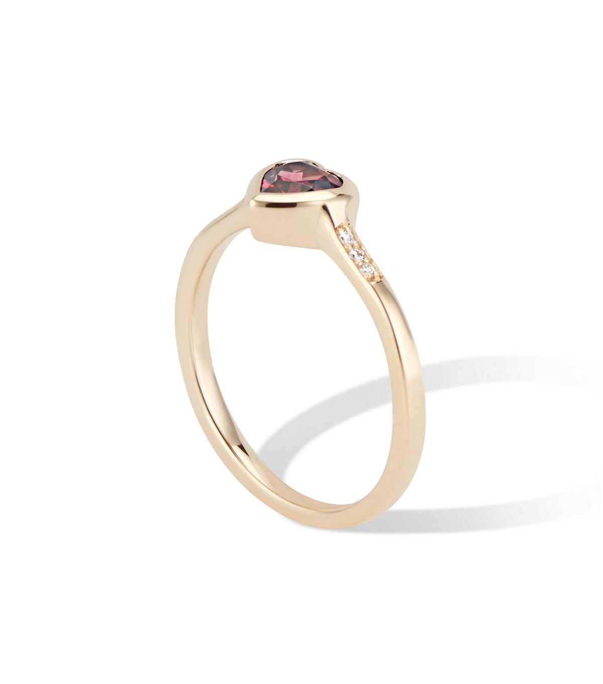 14k Yellow Gold Heart Ring with Diamond & Rhodolite Garnet