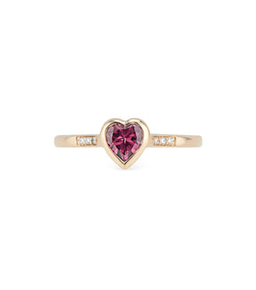 14k Gold Heart Ring with Diamond & Rhodolite Garnet - Thomas Laine Jewelry